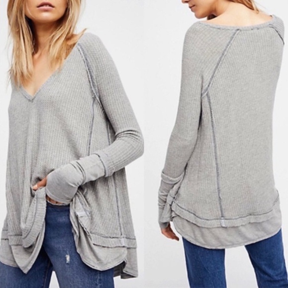 We The Free Light Gray Laguna Long Sleeve Knit Top Medium